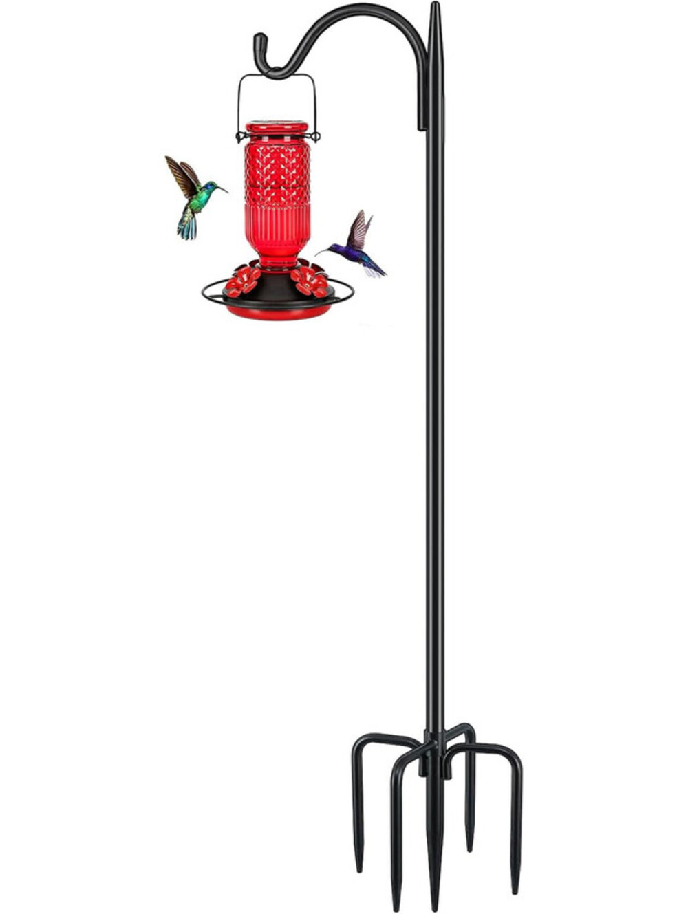 48'' Shepherds Hook for Outdoor, 5-Prong Base Bird Feeder Pole
